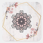 Sticker Carré Fleur de rangoli rose et gris (Devant)