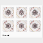 Sticker Carré Fleur de rangoli rose et gris (Feuille)