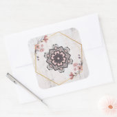 Sticker Carré Fleur de rangoli rose et gris (Enveloppe)