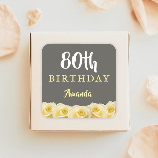 Sticker Carré Fleur de rose jaune 80e anniversaire