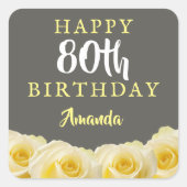 Sticker Carré Fleur de rose jaune 80e anniversaire (Devant)