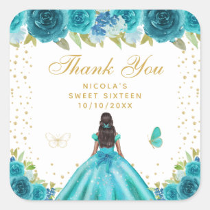 Sticker Carré Fleur de Teal Princesse à peau foncée Sweet Sixtee