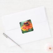 Sticker Carré Fleur de Zinnia jaune orange (Enveloppe)