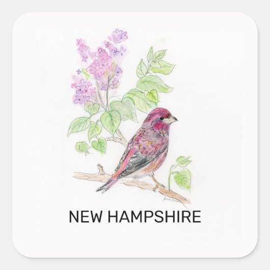 Sticker Carré Fleur d'oiseau du New Hampshire (Devant)