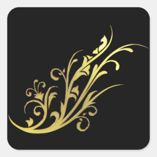 Sticker Carré Fleur d'or fausse de luxe abstrait