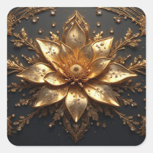 Sticker Carré Fleur d'Or Luxueuse