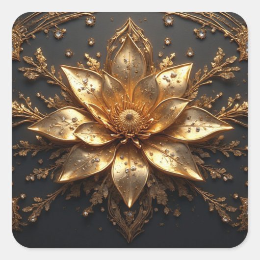 Sticker Carré Fleur d'Or Luxueuse (Devant)