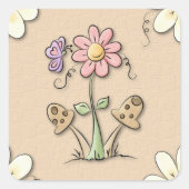Sticker Carré Fleur Et Champignons Roses (Devant)