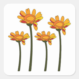 Sticker Carré Fleur Florale Orange Rouge Fantaisiste