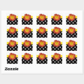Sticker Carré Fleur jaune noir blanc polka pot girly (Feuille)