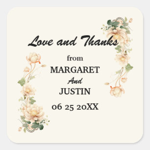 Sticker Carré Fleur Lotus de Mariage Vintage