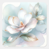 Sticker Carré Fleur Magnolia Blanche À Bord Doré (Devant)