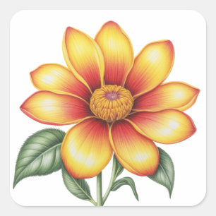 Sticker Carré Fleur orange