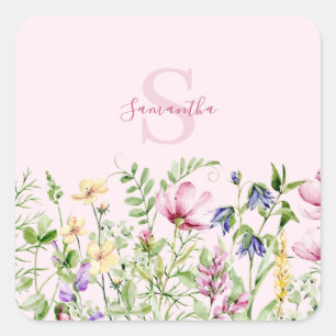 Sticker Carré Fleur personnalisée de fleur sauvage rose
