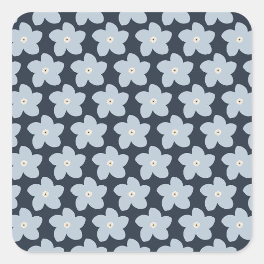 Sticker Carré Fleur Rétro Bleu Clair Et Navy (Devant)