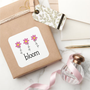 Sticker Carré Fleur rose