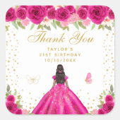 Sticker Carré Fleur rose chaud foncé Peau foncée Princesse Anniv (Devant)