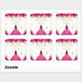 Sticker Carré Fleur rose chaud foncé Peau foncée Princesse Anniv (Feuille)