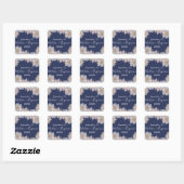 Sticker Carré Fleur rose Dahlia bleu foncé Mariage Date (Feuille)