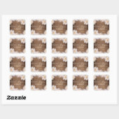 Sticker Carré Fleur rose Dahlia Mariage en bois rustique Date Ca (Feuille)