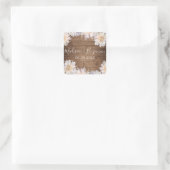 Sticker Carré Fleur rose Dahlia Mariage en bois rustique Date Ca (Sac)