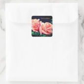 Sticker Carré Fleur Rose de pêche personnalisée (Sac)