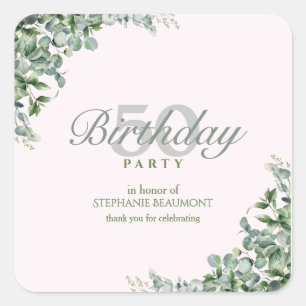 Sticker Carré Fleur Rose Élégante pour les 50 ans d'une Femme