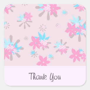 Sticker Carré Fleur Rose Fantaisiste Merci