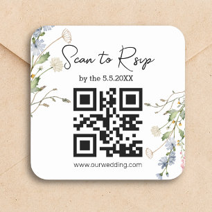Sticker Carré fleur sauvage aquarelle moderne rsvp qr code maria