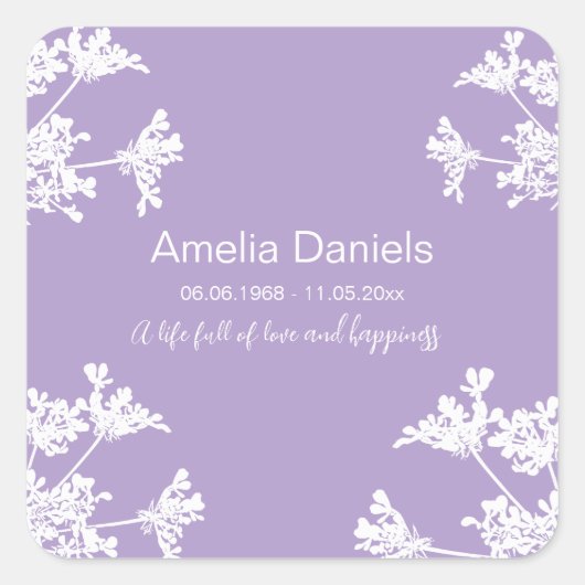 Sticker Carré Fleur sauvage blanc en mémoire (Devant)