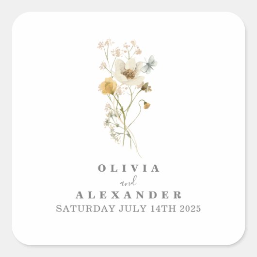 Sticker Carré Fleur sauvage Boho jardin fleuri (Devant)