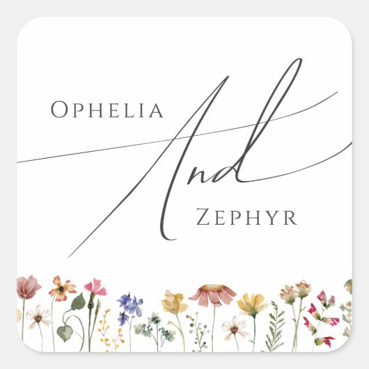 Sticker Carré Fleur sauvage coloré | Sceaux d'enveloppe Mariage (Devant)