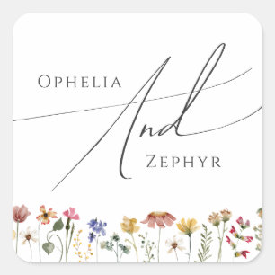 Sticker Carré Fleur sauvage coloré   Sceaux d'enveloppe Mariage