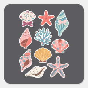 Sticker Carré Fleur sauvage Coquillage Clam Vibes estivales Flor