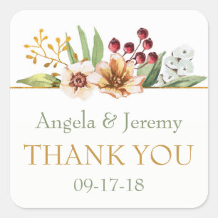 Sticker Carré Fleur sauvage d'automne  Aquarelle Mariage Sage