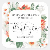 Sticker Carré fleur sauvage d'été fait main avec amour merci (Devant)