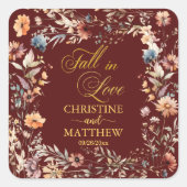Sticker Carré Fleur sauvage Gold 'Fall in Love' Mariage élégant (Devant)