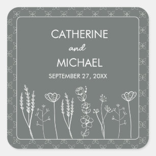 Sticker Carré Fleur sauvage gris Mariage de Bohême