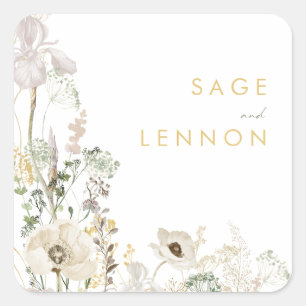 Sticker Carré Fleur sauvage lunaire lunettes Mariage enveloppes