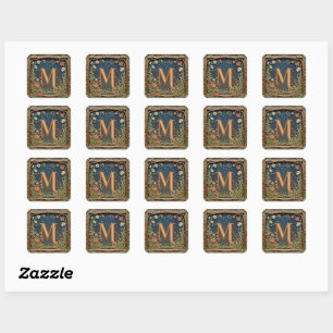 Sticker Carré Fleur sauvage Whimsical Soirée Monogramme Initiale