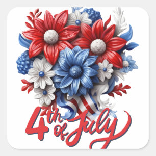 Sticker Carré Fleurs 4 juillet en bleu blanc et bleu patriotique