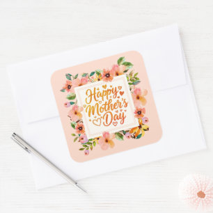 Sticker Carré Fleurs à l'aquarelle élégantes Bonne fête des Mère