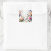 Sticker Carré Fleurs Aquarelle Ajoutez Votre Texte Modèle Vierge (Sac)