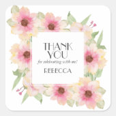 Sticker Carré Fleurs aquarelle rose blush Merci (Devant)