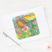 Sticker Carré Fleurs aquarelles Robin Bird (Enveloppe)