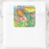 Sticker Carré Fleurs aquarelles Robin Bird (Sac)