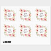 Sticker Carré Fleurs aquarelles rose tendre Merci (Feuille)