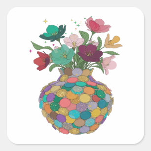 Sticker Carré Fleurs argentées accrocheuses dans le style vinyle