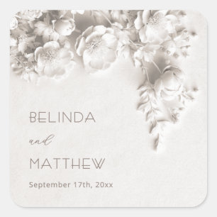 Sticker Carré Fleurs blanches 3D Roses Mariage minimaliste
