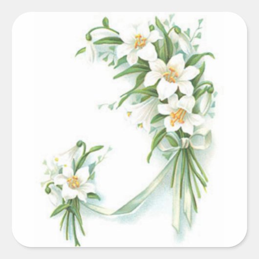 Sticker Carré Fleurs Blanches Au Ruban (Devant)